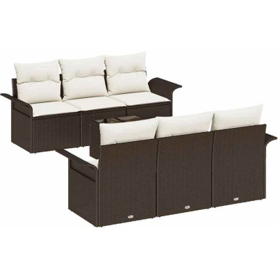 Image of vidaXL 7 Piece Garden Sofa Set with Cushions Brown Poly Rattan