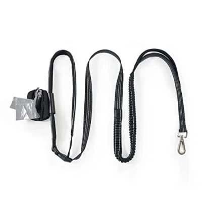 Image of Rosewood Hands Free Reflective Exercise Lead With Poop Bag Holder, Bungee Dog Lead, Black, 33cm
