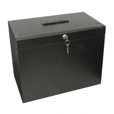Image of Cathedral Products A4 Steel File Box with Starter Pack of 5 Suspension Files Black