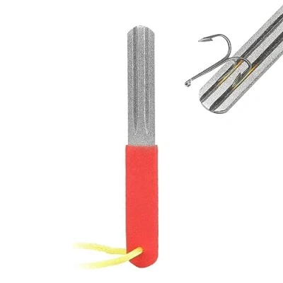 Image of Fish Hook Sharpener, Double Sided Diamond File Sports Fishing Hone, Fishhook Sharpening Whetstone with Handle 400/800 Grits Grinding for