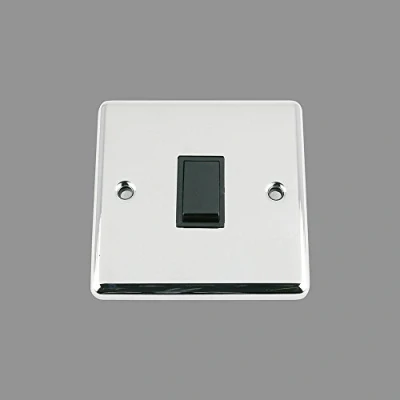 Image of Light Switch 1 Gang Polished Chrome Classic Black Insert Plastic 10 Amp Single 2 Way