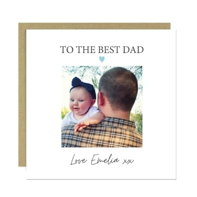 Image of RED OCEAN Personalised Fathers Day Card With Photo Best Dad Birthday From Daughter Son Love Greetings Envelope Novelty Daddy