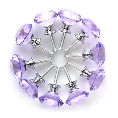 Image of Sourcingmap Diamond Shape Crystal Glass 30mm Kitchen Cabinet Door Drawer Knob Cupboard Dresser Wardrobe Pull Handle with Screws, 10pcs Purple