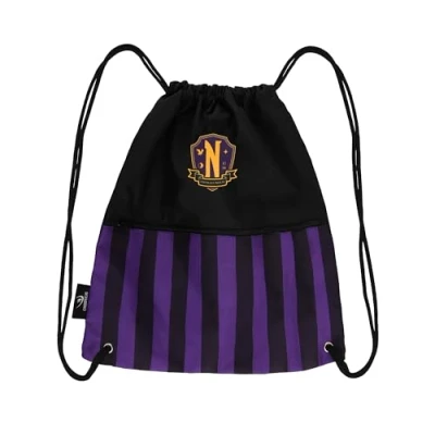 Image of Cinereplicas Mercoledi Nevermore Academy Purple Drawstring Bag 34 x 34.5 cm Officially Licensed