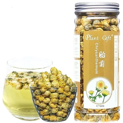 Image of Plant Gift Chrysanthemum Tea, 胎菊 Chinese HangZhou Tai Ju, Loose Leaf Herbal Can With Honey, Wolfberry, Rose Tea 50g/1.76oz