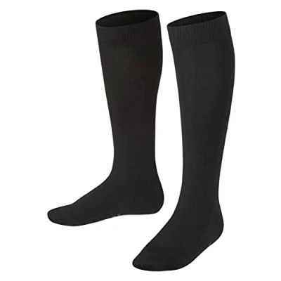 Image of FALKE Unisex Kids Family K KH Sustainable Cotton Long Plain 1 Pair Knee High Socks, Black (Black 3000) new eco friendly, 3 5