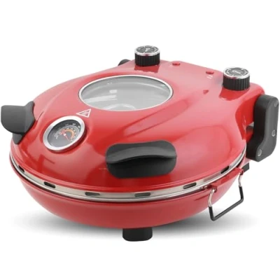 Image of Klaif Electric Pizza Maker 420C Oven 1200W 5 Individual Temperature Settings Refractory Stoneware 31 cm Red