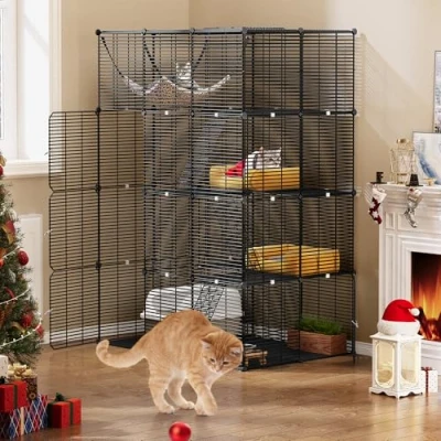 Image of YITAHOME 4 Tier Large Cat Cage Indoor with Hammock, Doors, 3 Ladders, Outdoor Enclosure Catio Metal Wire Dense Kennels for 1 Cats, Small Animal DIY Detachable Pet Playpen, 104x72x140 cm