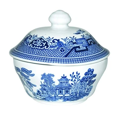 Image of Churchill Fine China Earthenware Covered Sugar Bowl 5.5&quot; Blue Willow