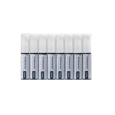 Image of Europel Chalk Markers 15mm Tip Liquid Ink Pens for Non Porous Surfaces Pack of 8 White Markers, Wet Wipe &amp; Dry Erase Marker Chalkboards, Blackboards, Signs, Windows