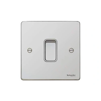 Image of Schneider Electric Ultimate Low Profile Single Intermediate Light Switch, 16AX, GU1514WPC, Polished Chrome with White Insert