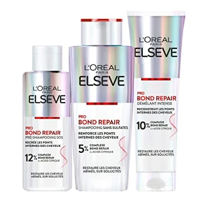 Image of L’Oréal Paris L&#039;Oréal Restorative Hair Routine for Damaged &amp; Over stressed Pre Shampoo + Detangler Citric Acid Complex Elseve Pro Bond Repair 3 Products