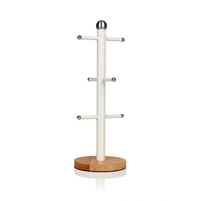 Image of Swan SWKA17510WHTN Nordic Scandi Mug Tree with Non Slip Bamboo Base, Cotton White, Steel, One Size