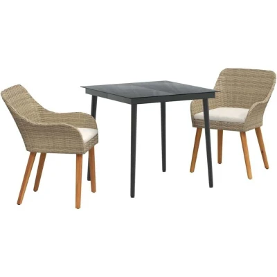 Image of vidaXL 3 Piece Garden Dining Set Beige Poly Rattan