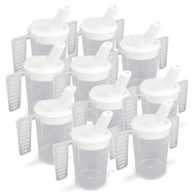 Image of Wing Handled Beaker with Adjustable Drinking Lid Pack of 10 Adult Beakers for Elderly Dementia Cup Two Small Spouted