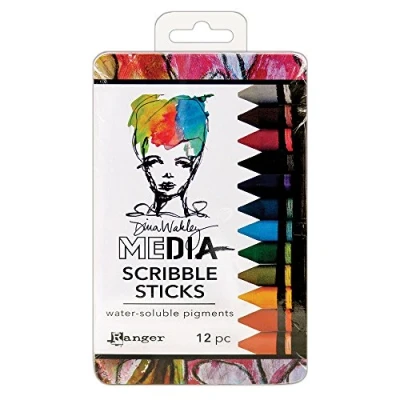 Image of Ranger Dina Wakley Media Scribble Sticks 2, Synthetic Material, Multi Colour, 12 Count (Pack of 1)