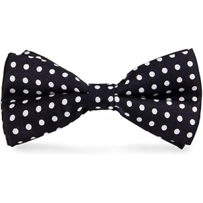 Image of BB Accessories Satin Bow Tie Dots White on Black