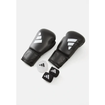 Image of adidas Speed 50 Boxing Kit (Boxing Gloves + Wraps Mouthguard), Black , 12 oz