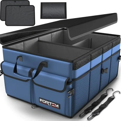 Image of FORTEM Car Boot Organiser, Storage Accessories, Collapsible Multi Compartment Tidy, Non Slip Bottom, Adjustable Securing Straps (Blue,Standard)