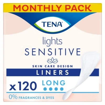 Image of TENA Lights Long Liner, 120 Incontinence Liners ( 20 x 6 packs) for Women with Sensitive Skin, Breathable and Unscented Liner Light Bladder Weakness