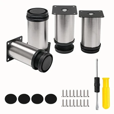 Image of BQLZR Stainless Steel Kitchen Adjustable Feet Round 2&quot; Dia Furniture Leg with 16 Screws and a Screwdriver Pack of 4