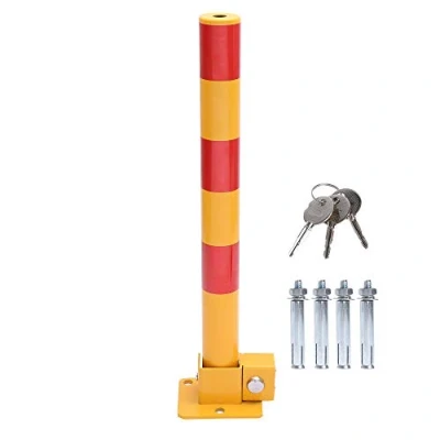 Image of KATSU Car Parking Space Lock Bollard, High Visibility Yellow and Red Lockable Fold Down Barrier Post, Private Park Driveway Guard Saver Blocker, 60cm Height 161877
