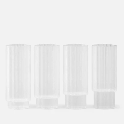Image of ferm LIVING Longdrink glass Ripple, white, 300 ml, glass, set of 4