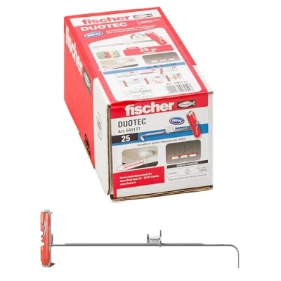 Image of Fischer Duotec 10 Plasterboard Dowels Pack of 25, Anchor Fixing for High Loads on Panels and Plates, Hole mm, 540177, Grey, Set 25 Pieces