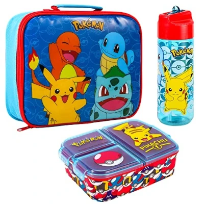 Image of Pokémon Kids Childrens Lunch Box Set Insulated Bag, Multicompartment &amp; 540ml Water Bottle School Travel Food Set, BPA Free