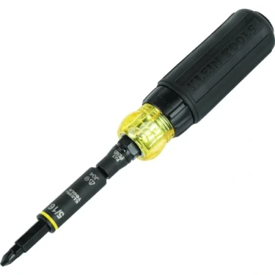 Image of Klein Tools 32500HDRT KNECT Multi Bit Screwdriver/Nut Driver, Ratcheting Impact Rated 11 in 1 Tool with Phillips, Slotted, Square and Torx Tips