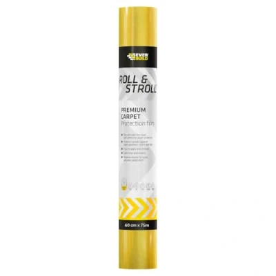 Image of Everbuild ROLL75 Roll and Stroll Premium Carpet Protector Self Adhesive Floor Protection for Carpets, Yellow, 600mm x 75 m