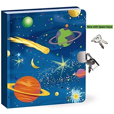 Image of Peaceable Kingdom Kids Diary with Lock and Key Now Spare Keys (Space Glow In The Dark)