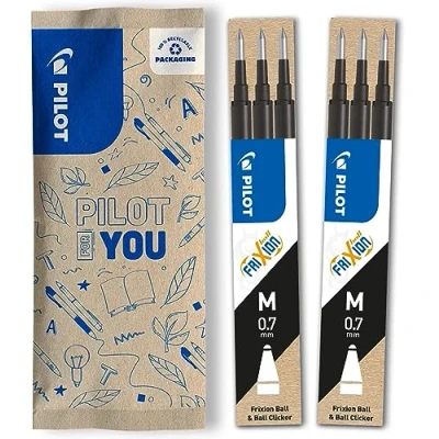 Image of PILOT Frixion 0.7 Refills Set of 2 x 3 Erasable Compatible with Ball and Clicker in Black Medium Gel Rollerball Refill