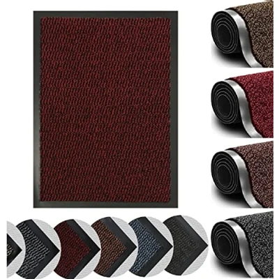 Image of Dirt Trapper Door Mat for Indoor&amp;outdoor, 50x80 Cm, Red, Washable Barrier Mat, Heavy Duty Non Slip Entrance Rug Shoes Scraper, Super Absorbent Front Carpet