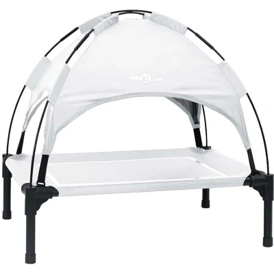 Image of vidaXL Raised Dog Bed with Removable Roof Silver Grey Steel
