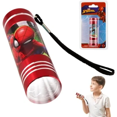 Image of Flashlight Torch, 9 LED Torch with Colors Mini for Kids Featuring TV Characters Boys 3+ Years Spiderman (Red New)