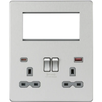 Image of KnightsBridge Screwless Small Multimedia Combination Plate with FASTCHARGE Brushed Chrome