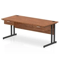 Image of Impulse 1800x800 Desk Walnut/Black Cantilever Leg 2x1 Drawer Fixed Ped