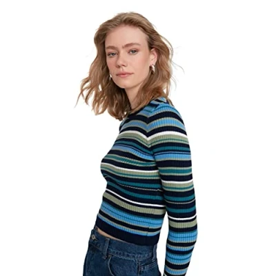 Image of Trendyol Women Slim fit Basic Crew Neck Knitwear Sweater Navy Blue