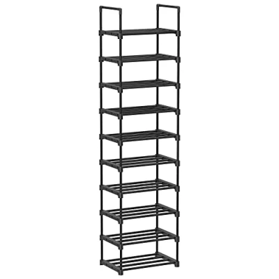 Image of SONGMICS Shoe Rack, 10 Tier Metal Storage Organiser, Customisable Design, Frame, Space Saving for Dressing Room, Hallway, 30 x 45 174 cm, Black LSA25BK