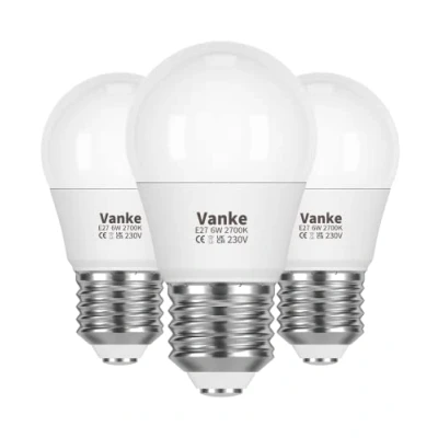 Image of Vanke E27 Screw LED Bulb Warm White 2700K, 40W Equilavent, 6W Golf Ball Light Bulbs, 470 Lumen, 3 Pack, Non Dimmable