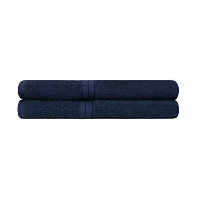 Image of Brentfords Super Absorbent &amp; Quick Drying 100% Cotton Bathroom Hand Towels Premium Quality Flannel 50 x 80cm Luxury Set of 2 Navy Blue
