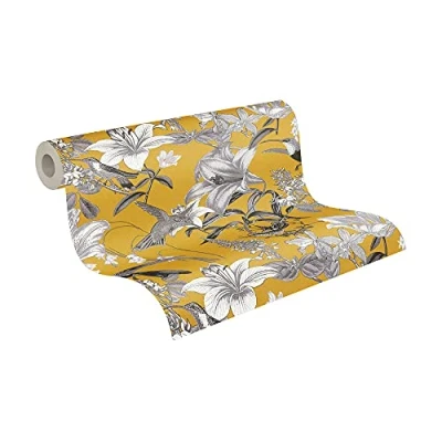 Image of A.S. Création Floral Wallpaper Jungle Chic Non Woven 10.05 m x 0.53 Yellow Grey Black Made in Germany by Architects Paper 377013 37701 3