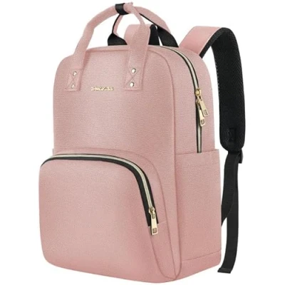 Image of Laptop Backpack Women, Casual Daypack Lightweight Rucksack Bag 15.6 Inch, Stylish Women Work for Travel Business College, Gifts Ladies Teacher Nurse, Pink