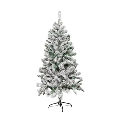 Image of 5ft (1.5m) Snow Flocked Artificial Christmas Tree with Metal Stand 285 Tips, Realistic Xmas Tree, Frosted White for Medium Spaces, Ideal Holiday Decorations