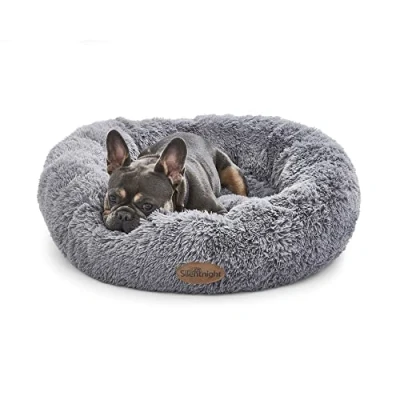 Image of Silentnight Donut Calming Dog Bed Cat Pet Anxiety Relief Soft Fluffy Doughnut Pillow Easy Clean Machine Washable Luxury Plush Basket 70cm Grey