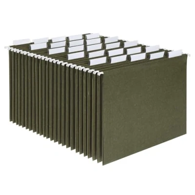 Image of Pendaflex Hanging File Folders, Letter Size, Standard Green, 1/5 Cut Adjustable Tabs, 25 Per Box (81602), Green Tabs
