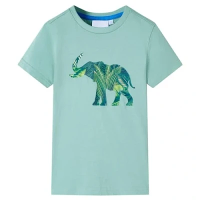Image of vidaXL Children&#039;s Cotton T Shirt Toddler Shark Print Tee, Light Khaki, Round Neck, Short Sleeved Top, Size 128 for Ages 7 8