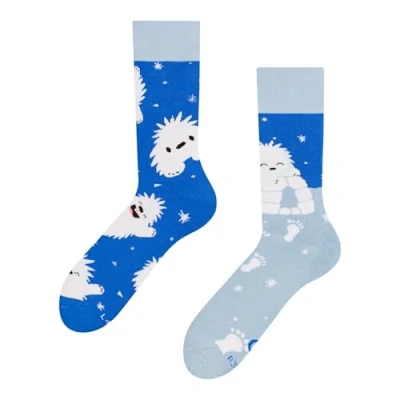 Image of Dedoles Unisex Socks for Women, Men &amp; Kids Cotton Funny Designs Football Bicycle Horses Plants Firefighter Gift Mismatched, Design: Little Yeti, Colour: Blue, Size: 5 7.5 W / 6 8 M UK