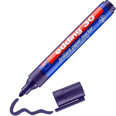 Image of edding 30 brilliant paper marker violet 1 waterproof permanent round nib 1.5 3 mm vibrant colours lightfast marking on paper, card, cardboard, plastic, metal and glass